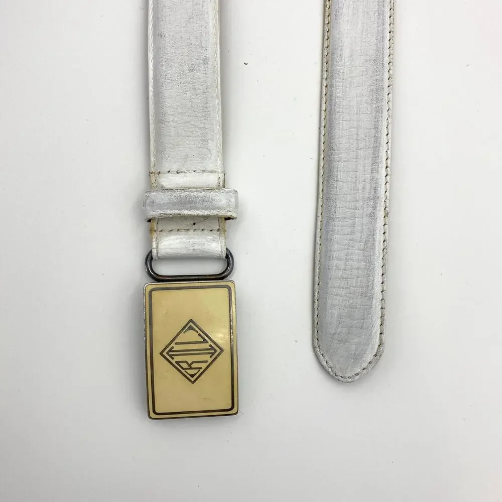 Ralph Lauren Vintage White Leather Belt Monogram Logo